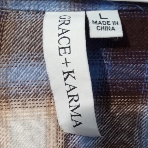 Grace+Karma Button Down Shirt Blue and Brown Plaid Flannel Shirt - Picture 2 of 3